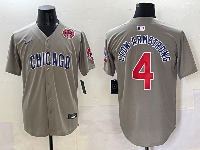Men 2025 Chicago Cubs #4 Crow Armstrong greu Nike MLB Jersey style 3